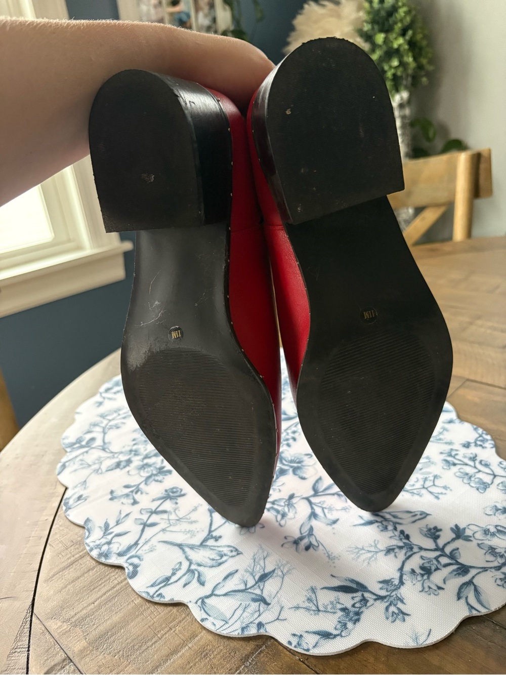 Red Women's Leather Ankle Boots - Sleek Stud Trim - Picture 3 of 5